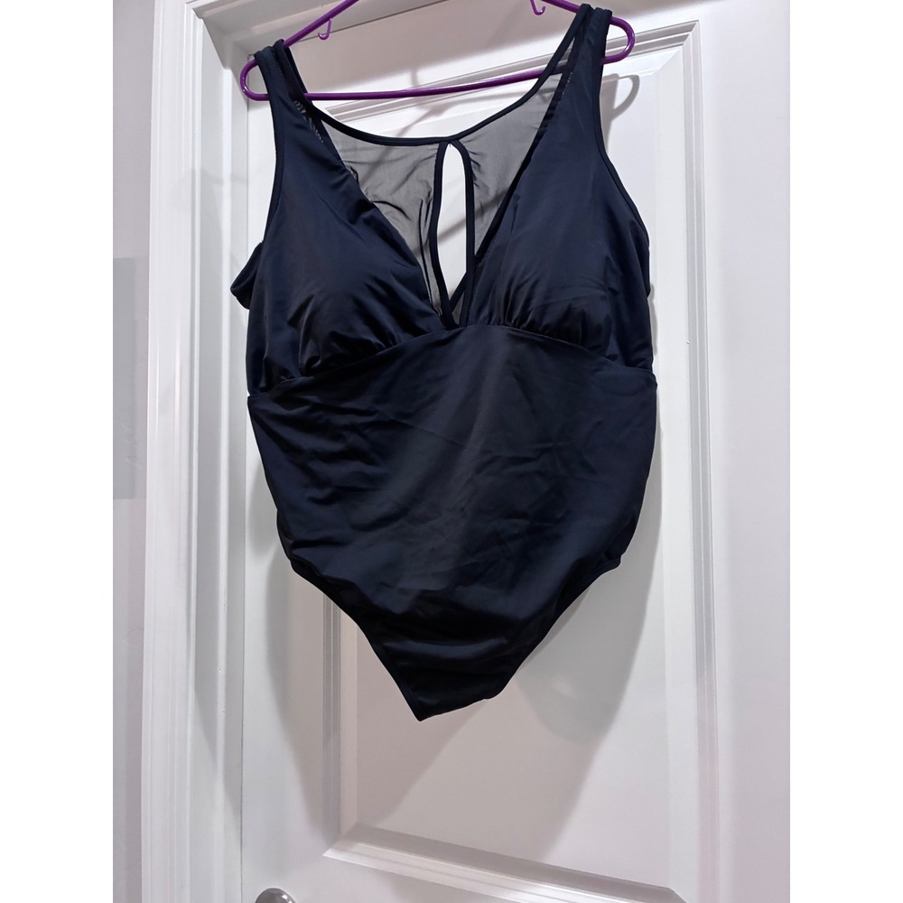 Time and Tru Womens Black Mesh Inset One Piece Swimsuit 2X‎ 20W-22W TTSP19114